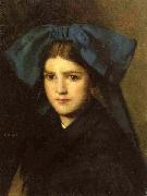 Jean-Jacques Henner Portrait of a Young Girl with a Bow in Her Hair oil on canvas